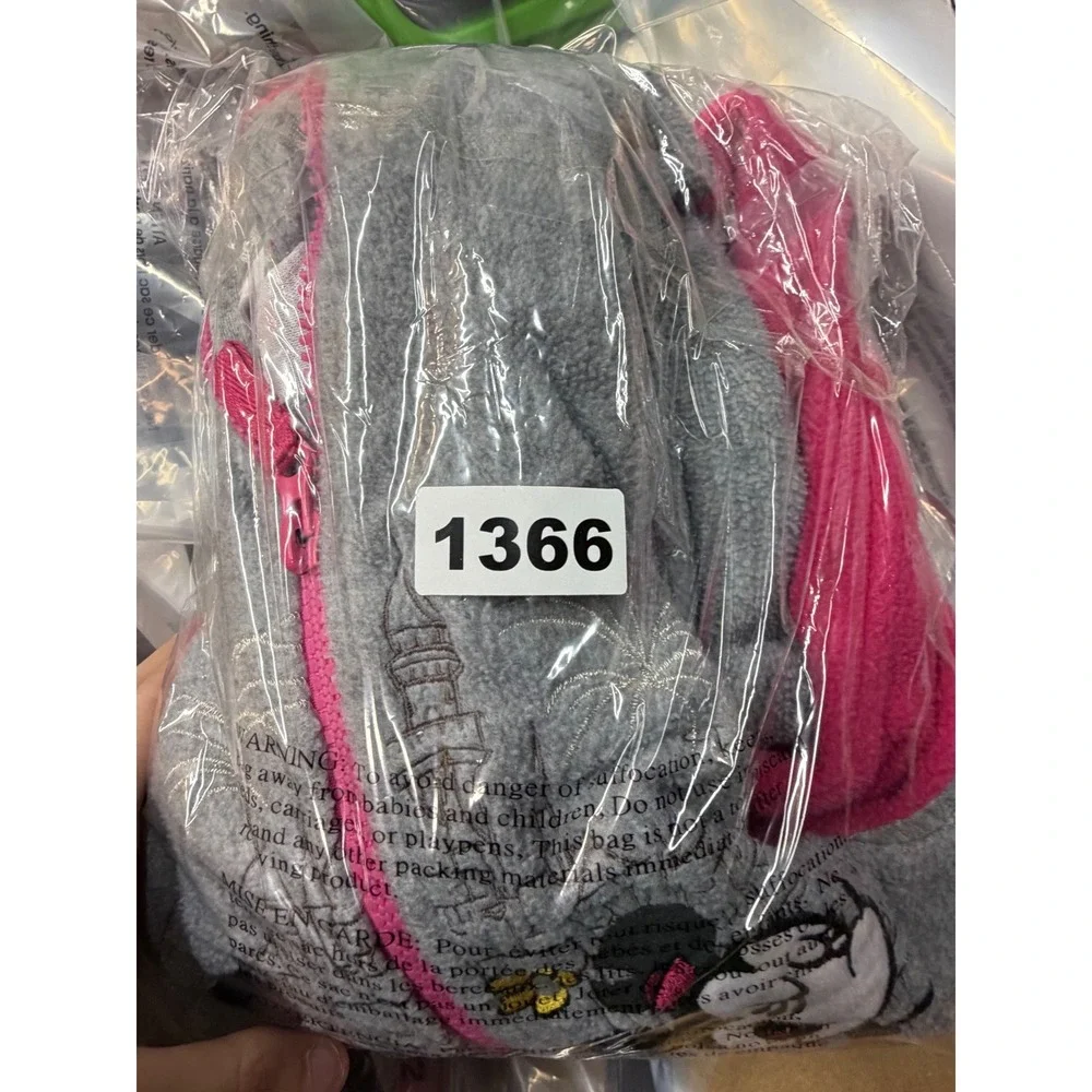 Disney Parks Kids Grey Pink Mickey Minnie Mouse Fleece Zip‎ Jacket Thumbholes L